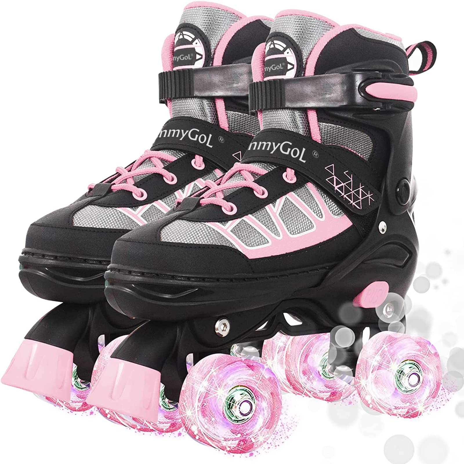 MammyGol Roller Skates for Kids Boys Girls, Adjustable Quad Skates with Light Up Wheels for Toddler Little Kids Ages 6-12, Beginners Outdoor Sports