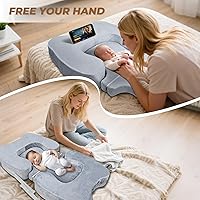 Vista 6 de Almohada de lactancia y descanso para gemelos, almohada de lactancia materna de tamaño grande para bebé con soporte de espalda y altura ajustable