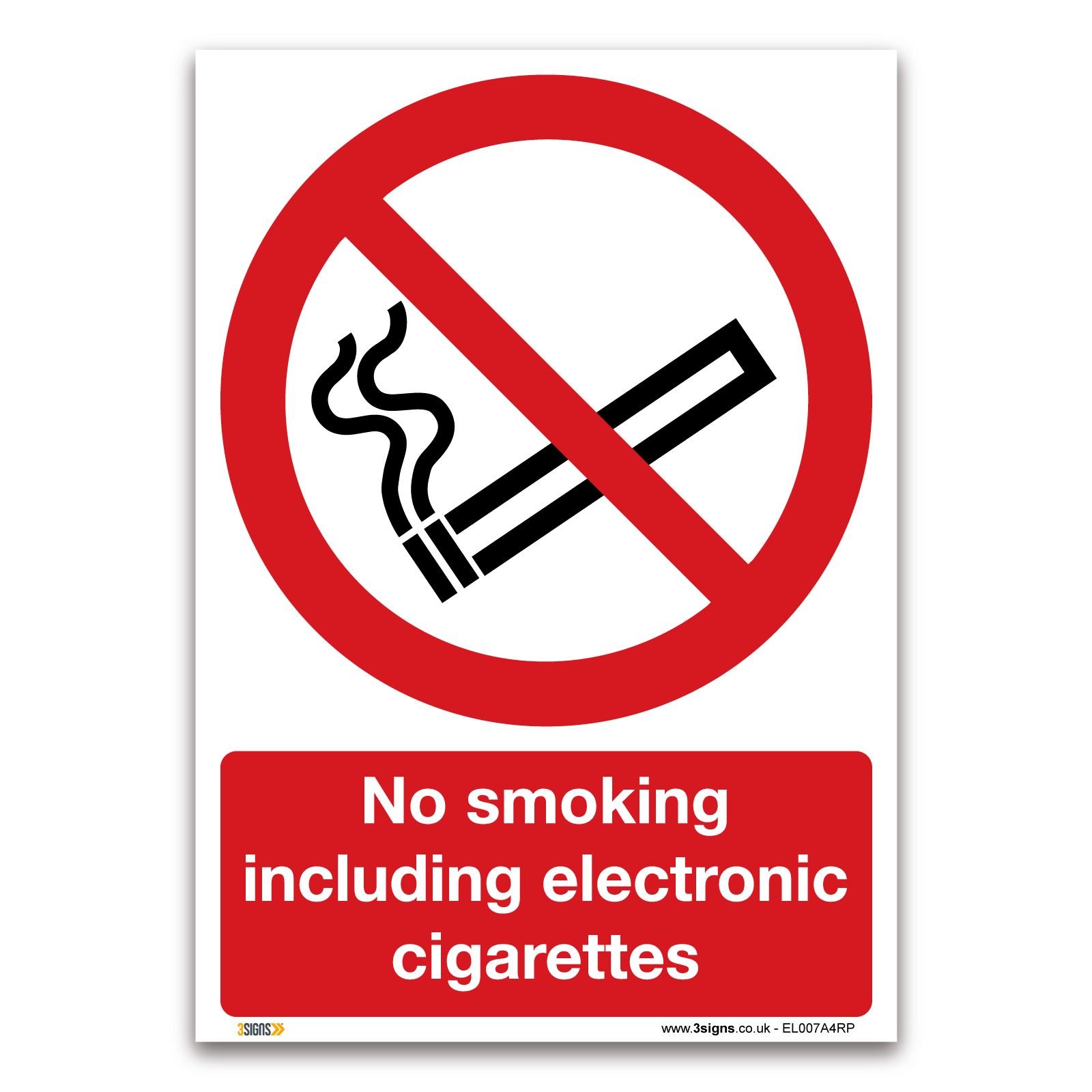 No smoking including electronic cigarettes Sign - 1mm Rigid Plastic Sign - Prohibition Safety Information (A4-297 x 210mm)