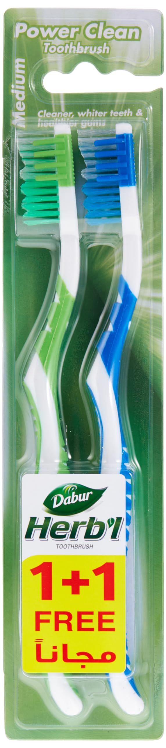 Dabur Herbal Manual Toothbrush 1+1 Free | Wavy Bristle For Effective Cleaning | Smooth Bristel For Damage Free Teeth & Gums | Effective Brushing With Complete Oral Hygiene (Medium Size - Twin Pack)