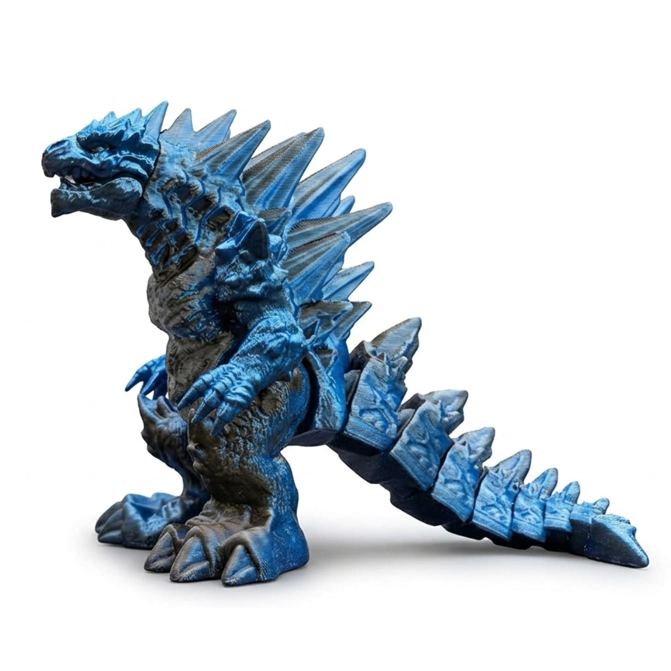 3D Printed Godzilla Monster Figure – Flexible Articulated Fidget Toy with Movable Joints – Detailed Textured Creature Model, Poseable Collectible Desk Decor for Home Office Display - BlueBlack