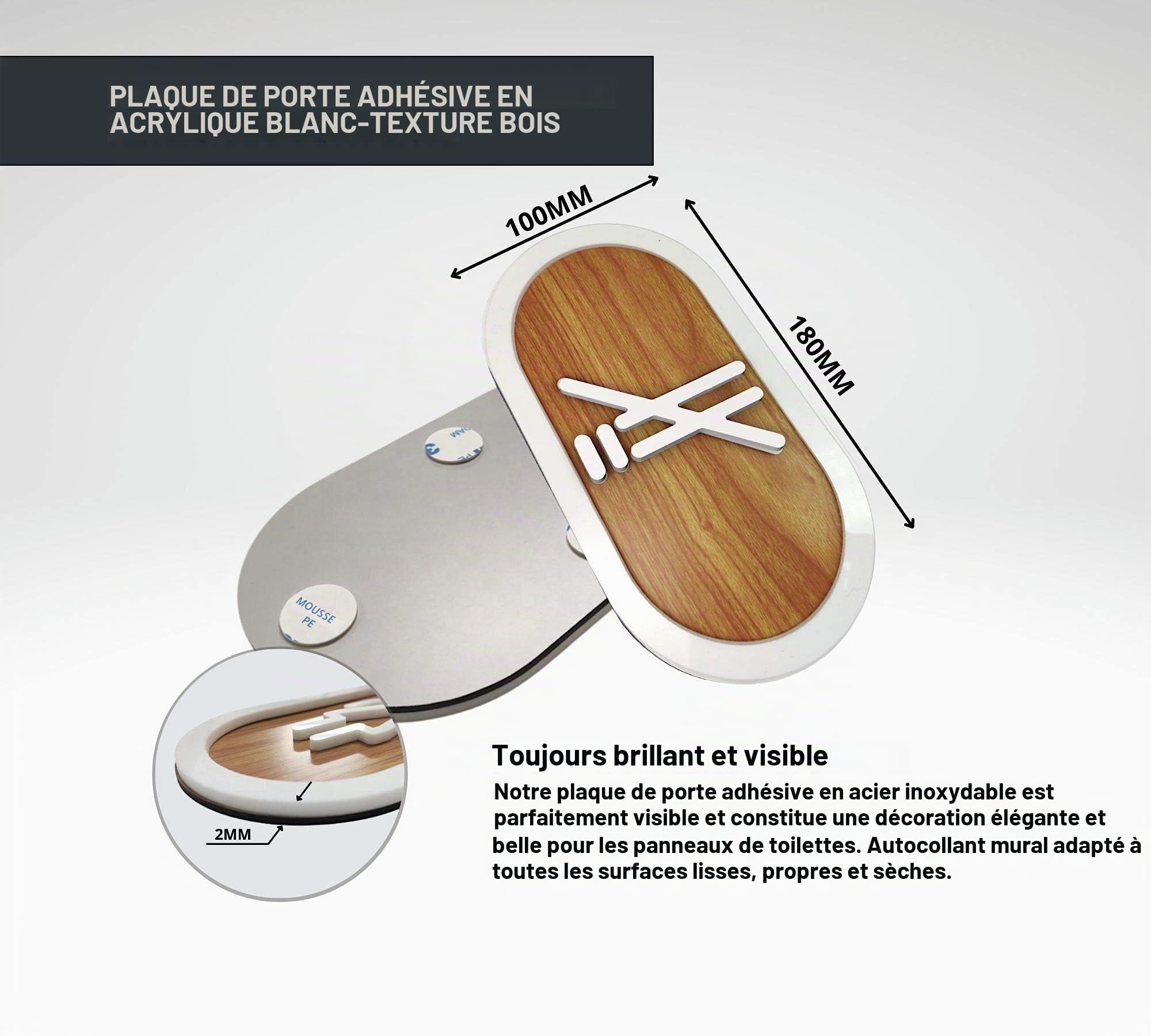 DOJA Barcelone | Plaque de Toilette Pictogramme en Bois | Femme + Homme + Handicap | 180 mm x 100 mm | Autocollants Porte de Toilette | pour Magasin, Bureau, Restaurant, Maison...