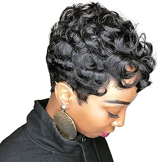 MOONSHOW Short Pixie Wigs for Black Women Short Black Curly Pixie Wig Synthetic Short