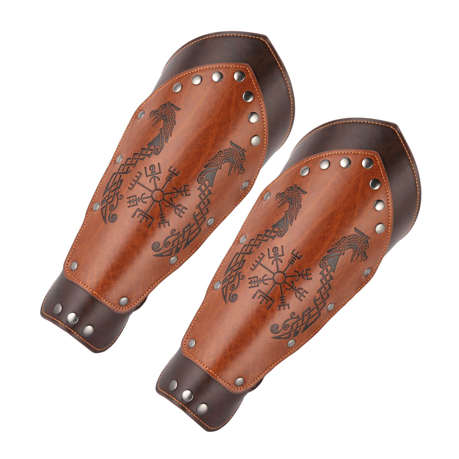 HZMAN Halloween Cosplay Costume Medieval Gauntlet Wristband Renaissance Faux Leather Bracer Archery Arm Guard