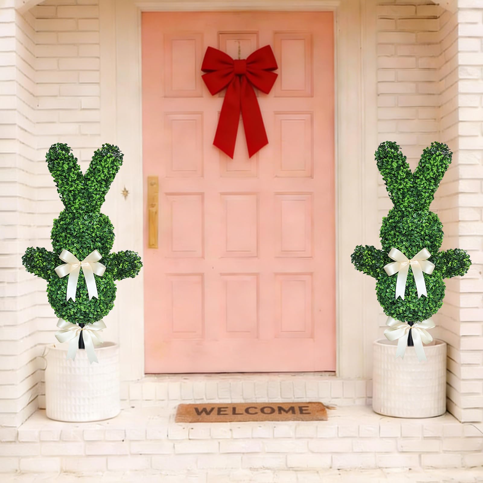 Topiario Coniglio Per Esterno Decorazione Pasquale Di Bosso Da 90 Cm | Topiario Coniglio Artificiale Con Picchetto Per Esterni Casa Ufficio Giardino Terrazzo Cortile
