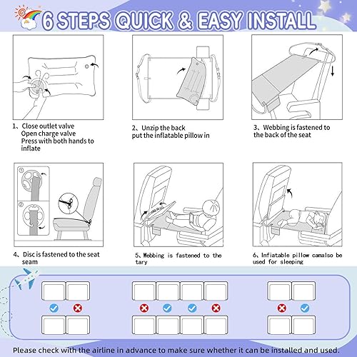 Miniatura 3 de Cama de avión para niños pequeños, esenciales de viaje para niños, reposapiés inflable de viaje suave, cama de viaje portátil con juego de almohada,