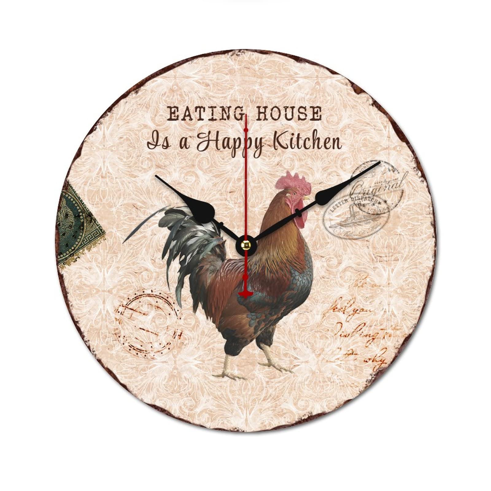 Horloge murale ronde en bois de 38 cm pour cuisine - Happy Kitchen