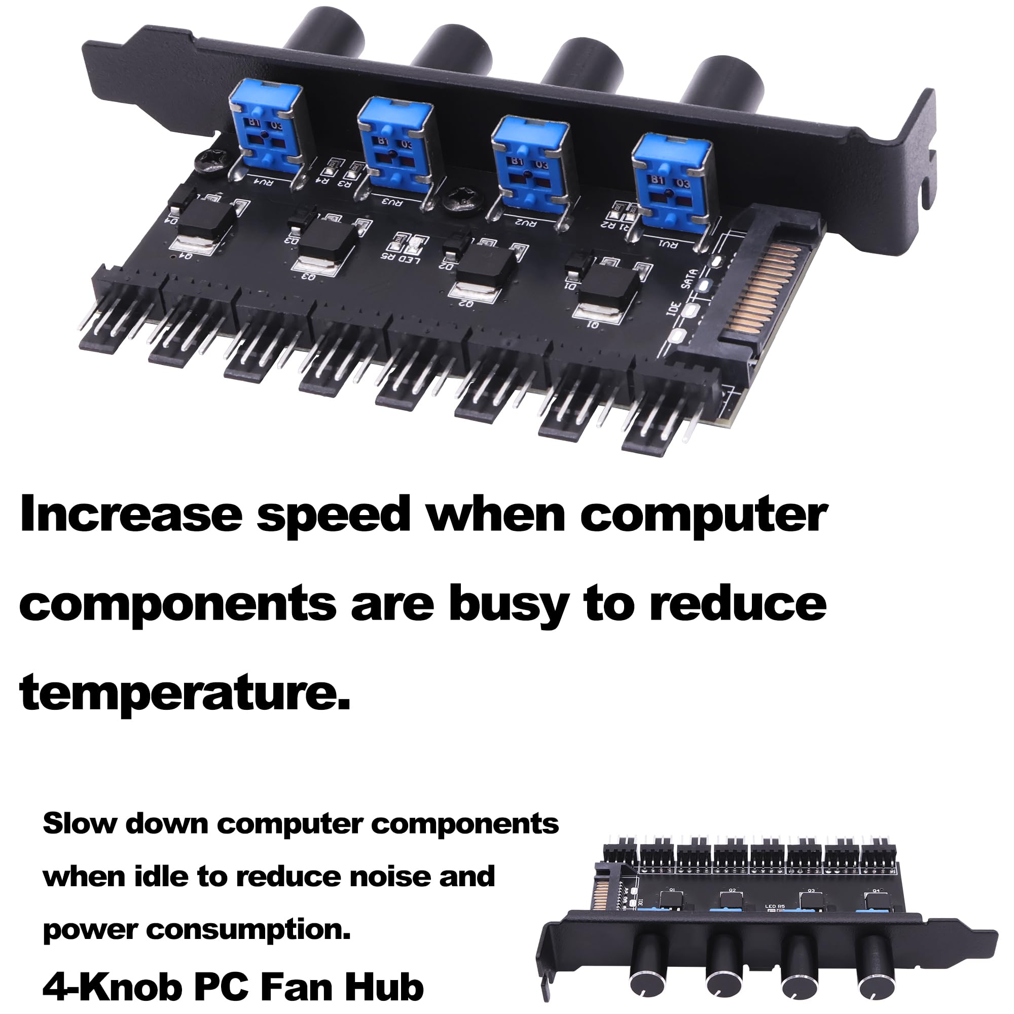 Hub de ventilador de chasis PWM de 3 pines, 4 pines, controlador de velocidad del ventilador de refrigeración, 8 canales, concentrador de ventilador de PC, 15 pines, alimentado por SATA, para
