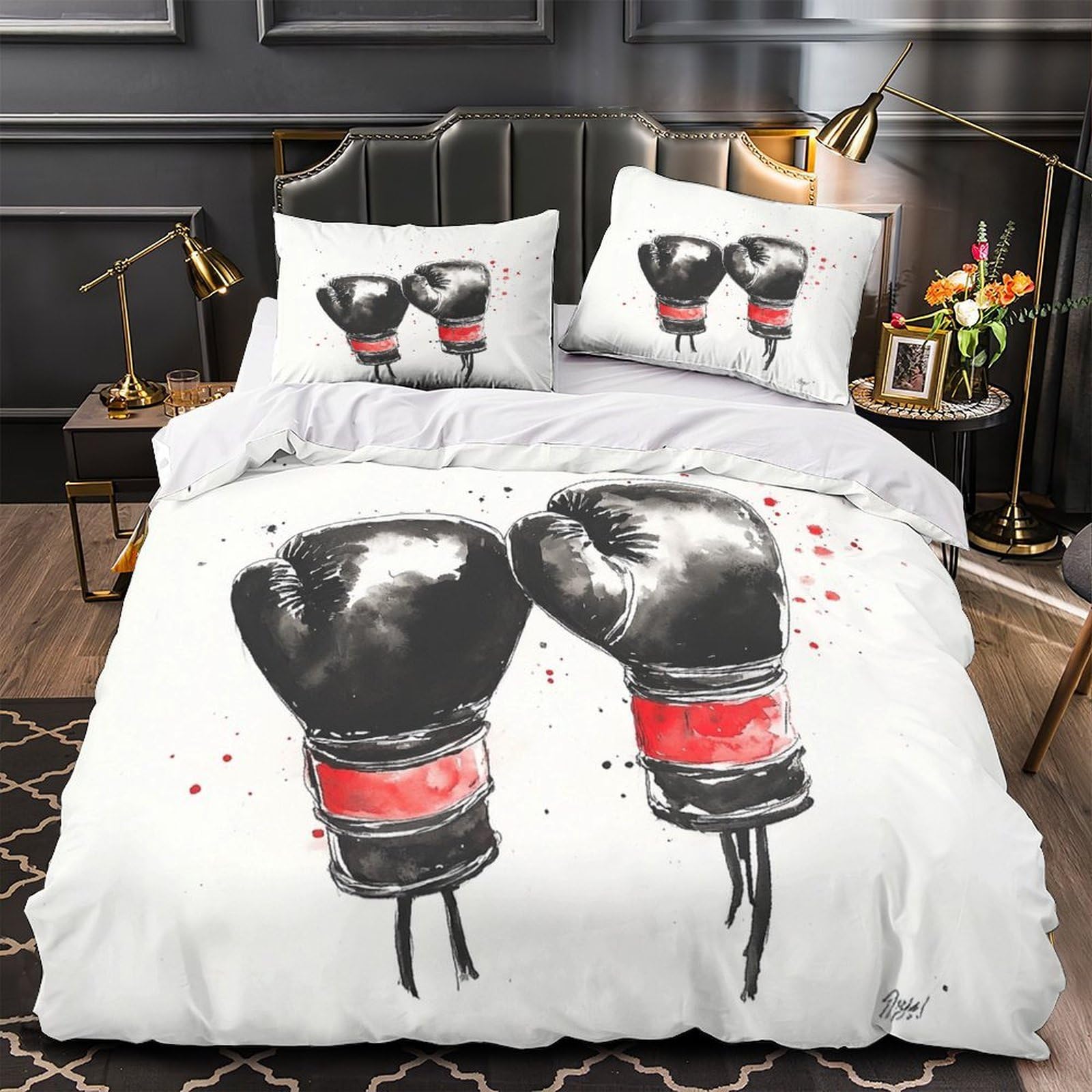 MMDASBVPE Boxing Gloves Quilt Cover 3D Print Ultra Soft 3PCs Bed Linen Hidden Zipper watercolor Duvet Cover Luxury Breathable for Adults Teens Women Kids Girls Boys Youth Single（140x200cm）
