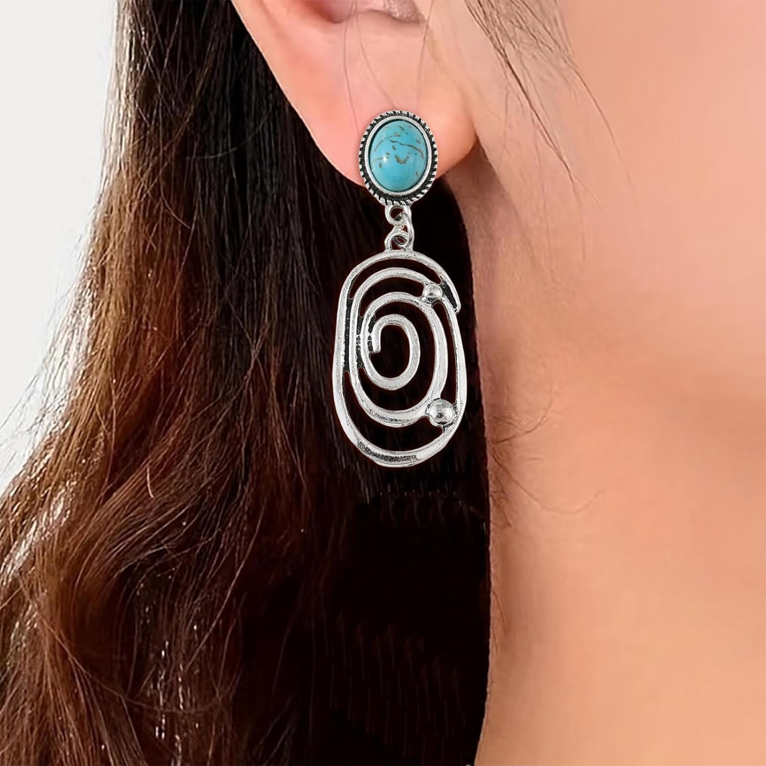 Silver Western Earrings Turquoise Earrings for Women Boho Chic Clothing Western Jewelry for Women Outfit Country Concert Outfits Cowboy Chic Rodeo Outfit Shirts Dress Accessories - Image 2