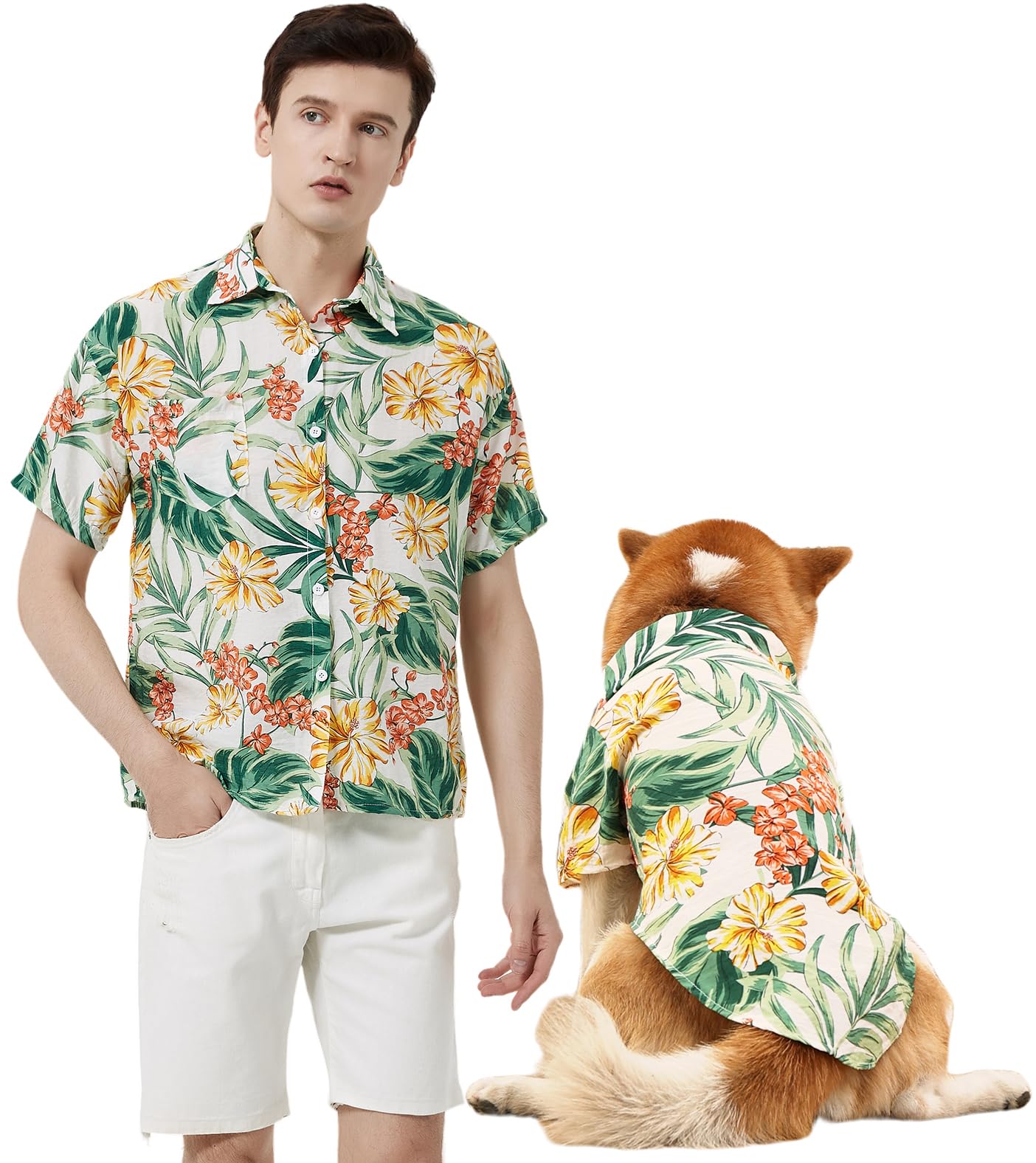 Dog Shirt Hawaiian Dog and Cat Summer T-Shirts Dog Style Floral Breathable Cool Clothes Hawaiian Shirts for Dogs and Cats Owner and Pet Shirts are