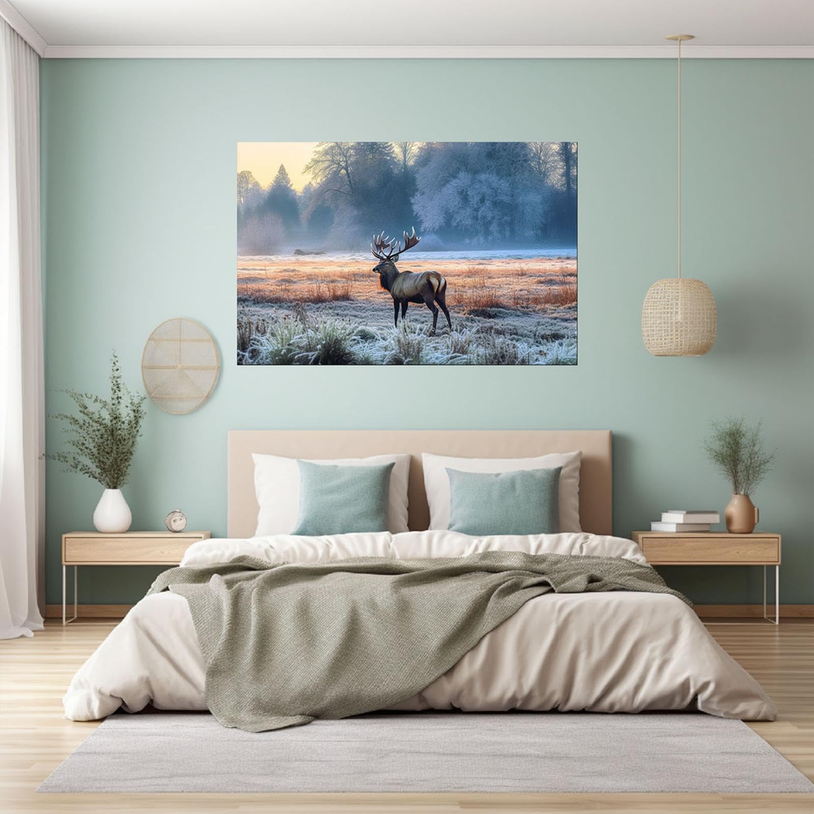 JOSUE Para los hombres Invierno animal Cuadros Y LáMinas Lienzo,Gris,Azul Cuadro Cartel Sala De Estar Cuarto De BañO Comedor-75x115cm Enmarcado