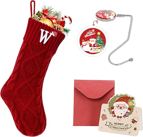 Miniatura 153 de Ulico Medias de Navidad con iniciales, calcetines de Navidad de punto con monograma bordado grande de 18 pulgadas, calcetín de Navidad para niños