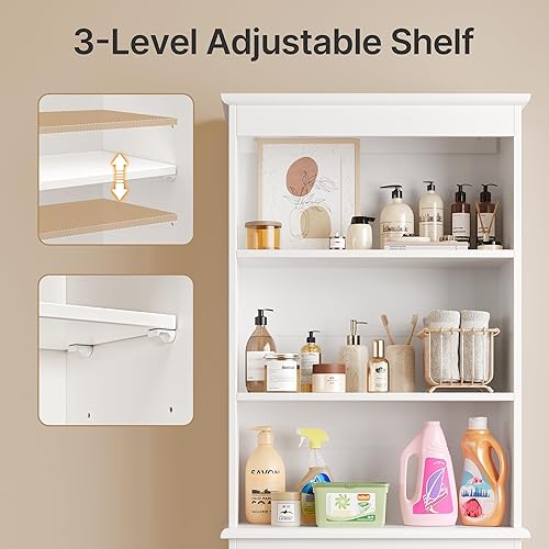 Miniatura 3 de Gizoon Gabinete de almacenamiento sobre el inodoro, organizador de baño sobre el inodoro, armario de almacenamiento de baño con estante ajustable,