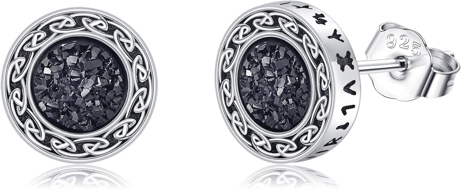 Viking Earrings Men 925 Sterling Silver Viking Rune Stud Earrings Aretes de Hombre Jewelry Gifts for Men Women