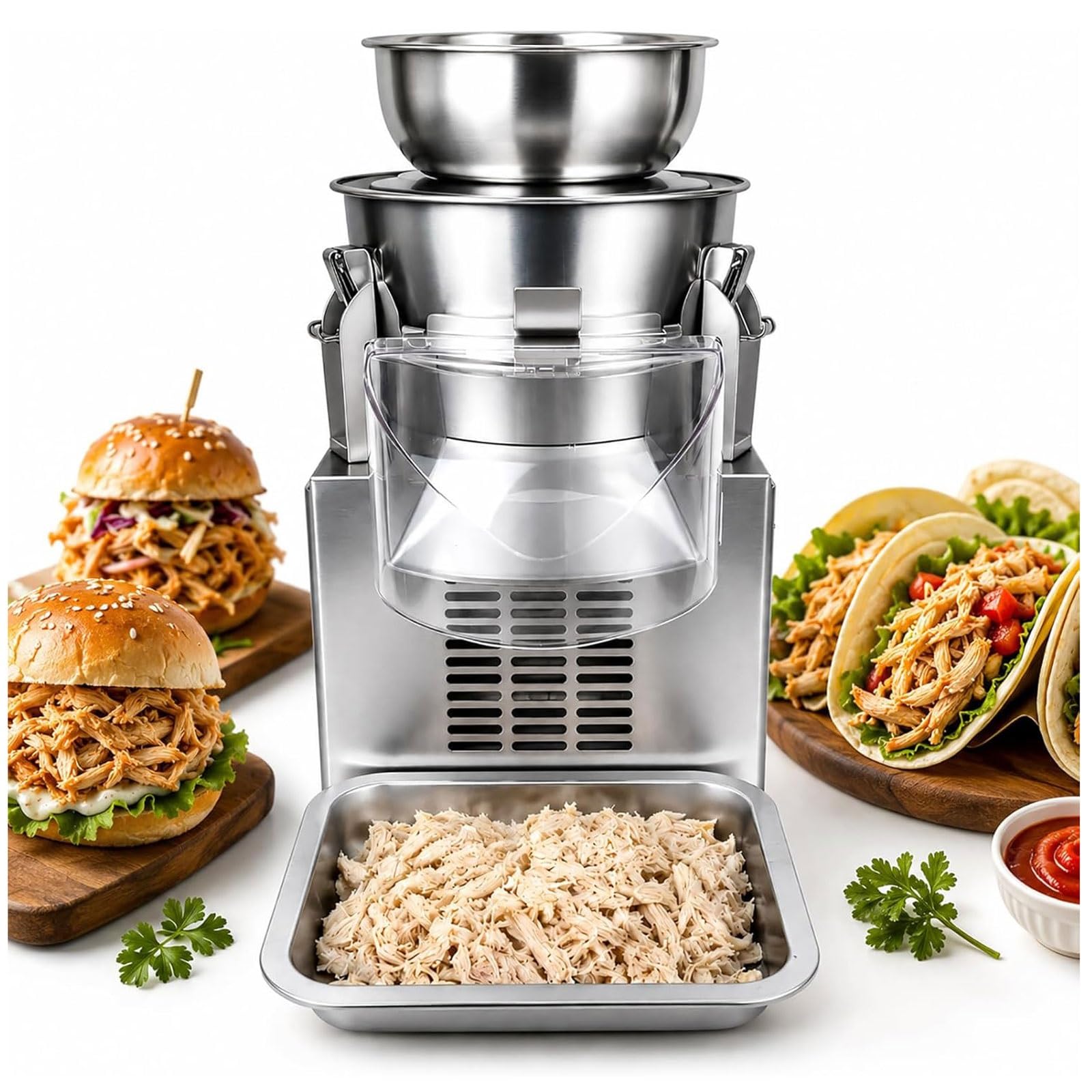 XCSCUK 550W Commercial Electric Meat Shredder Machine,Stainless Steel Food Shredder,Adjustable Thickness,for Chicken, Pork, Beef, and Fish