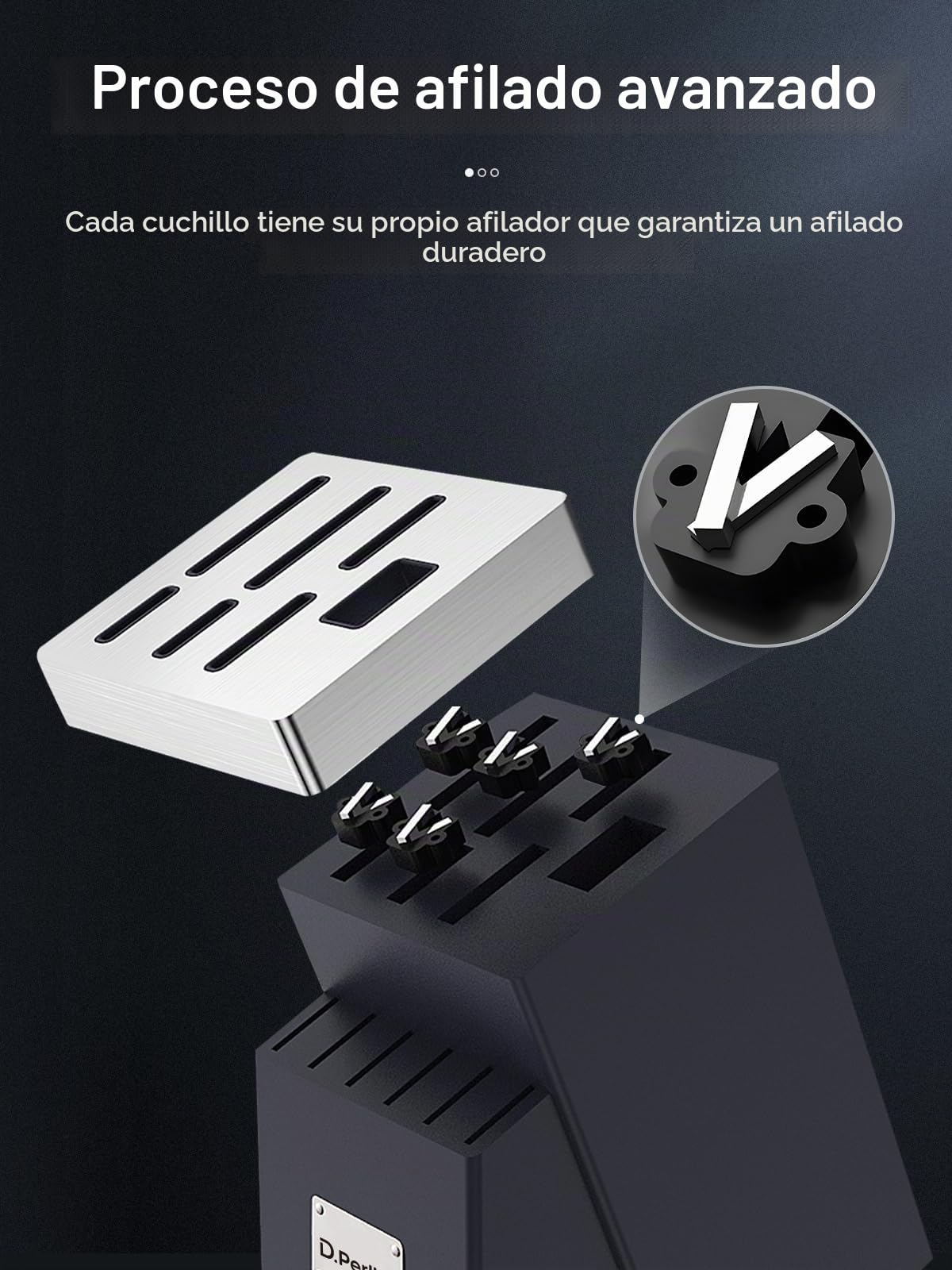 D.Perlla Juego de Cuchillos de Cocina, 14 piezas Juego de Cuchillos con Tecnología Avanzada de Autoafilado, Cuchillos y Tijeras de Acero Inoxidable, Bloque de Madera, con Mango Ergonómico