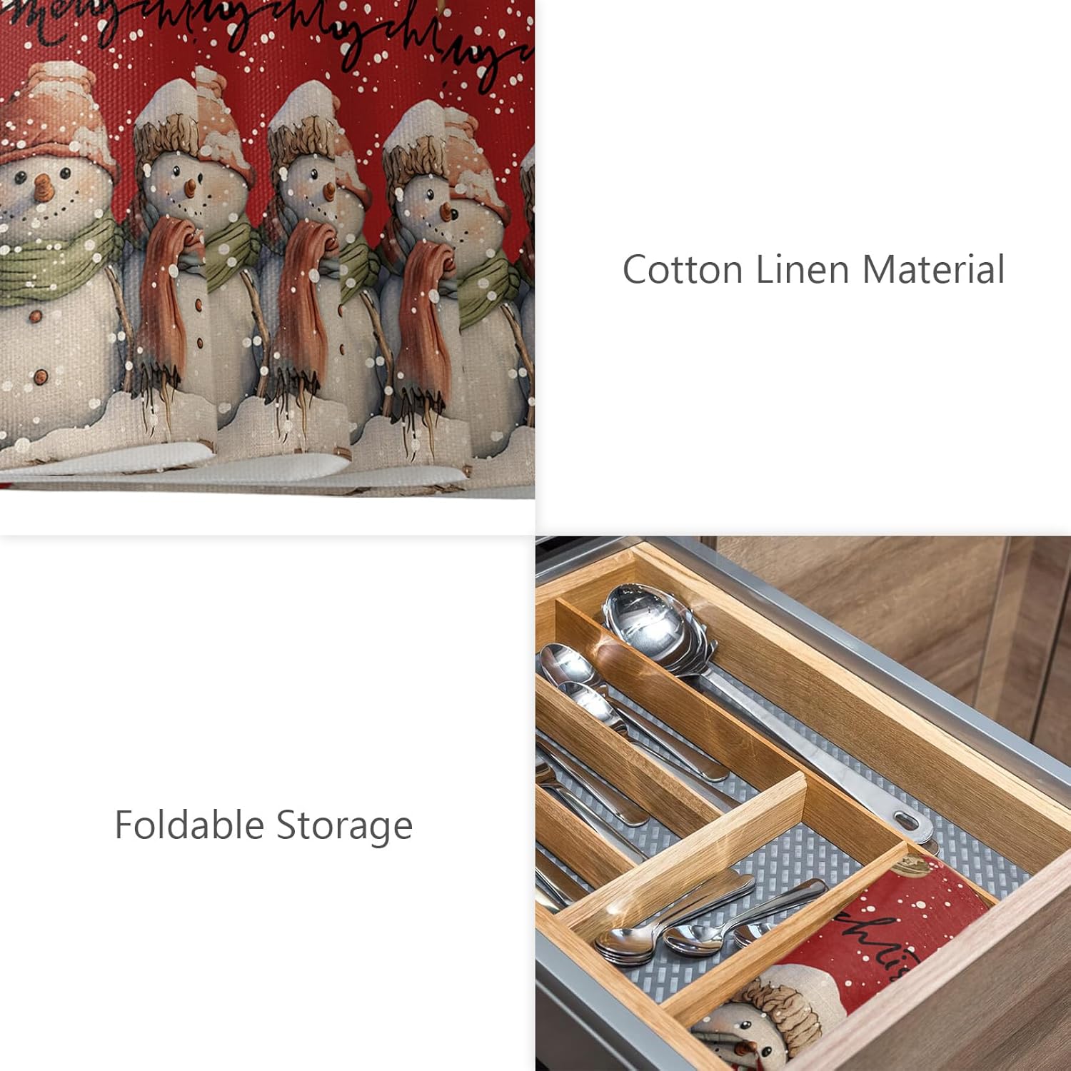 Red Snowman Christmas Placemats Set of 6, Winter Snowflake Indoor Outdoor Dining Table Place Mats, Xmas Stocking Washable Woven Table Mats for Kitchen/Party Christmas Decorations 13"x19"