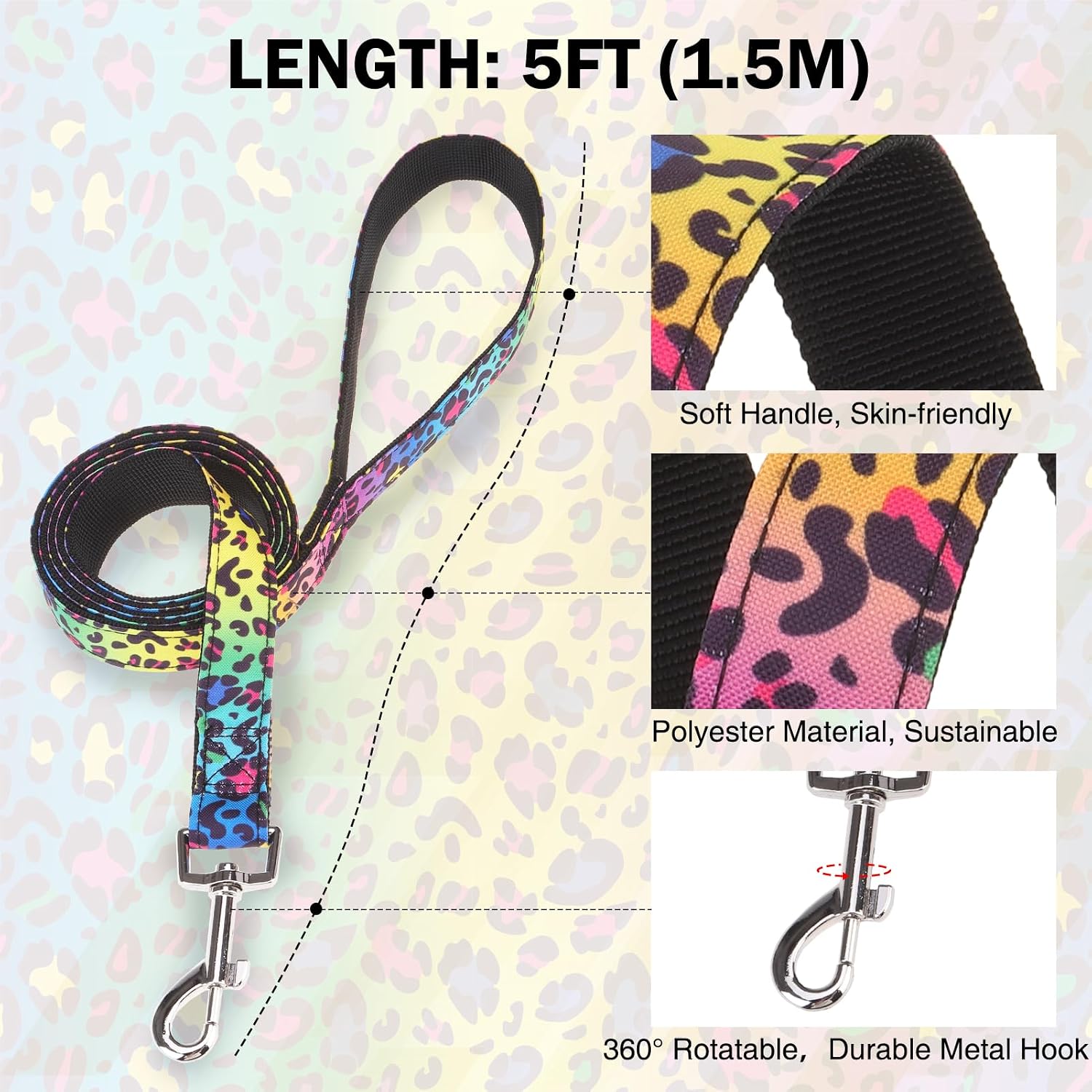Dog Collar and Leash Set, Adjustable Pet Collars with 5FT Leash image 3
