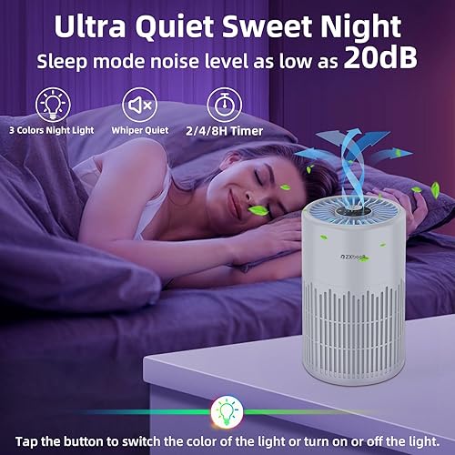 Miniatura 2 de Paquete de 2 purificadores de aire ZXBEER para el hogar, dormitorio, filtro de aire H13 True HEPA, purificador de aire pequeño de 20 dB con entrada