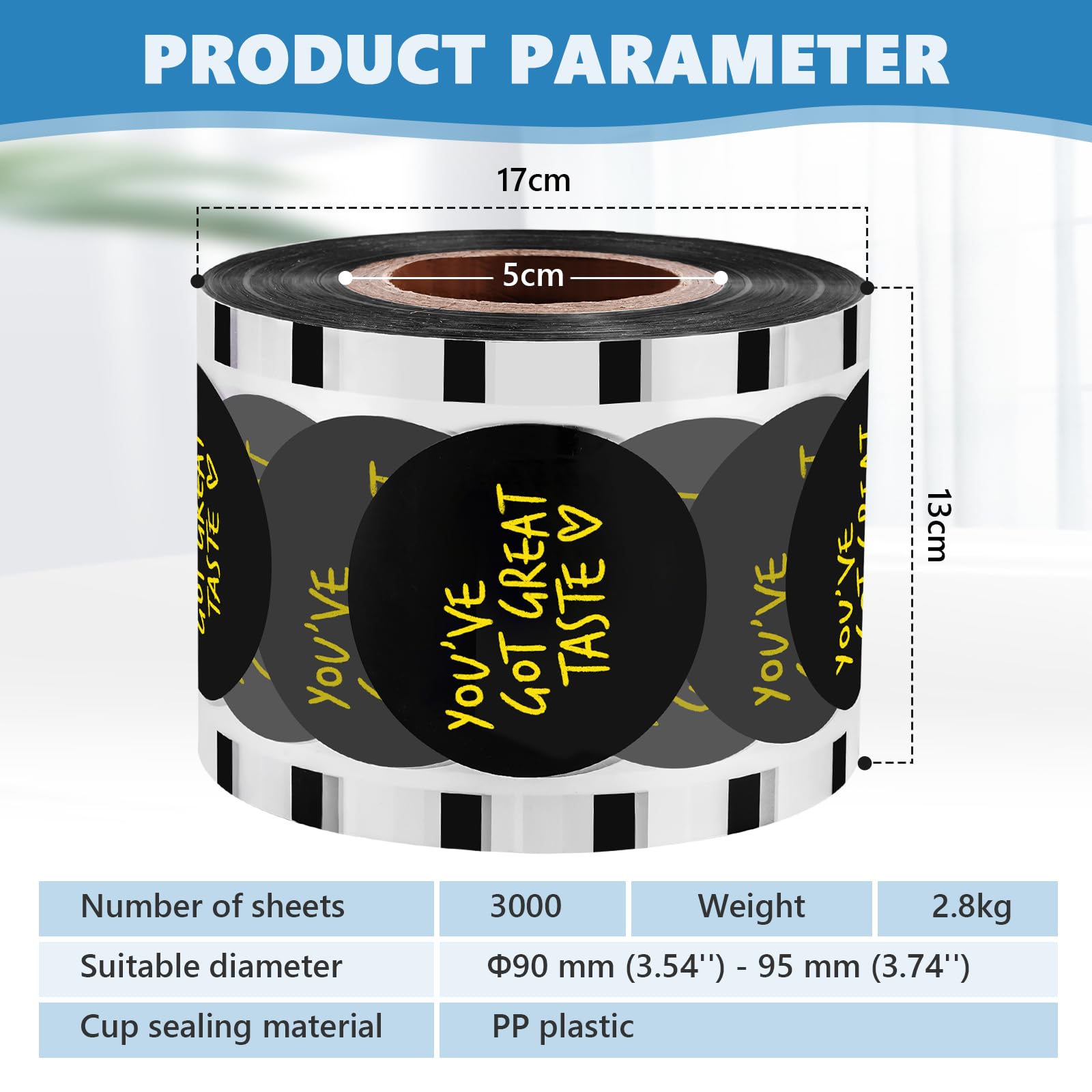 MXBAOHENG Pellicola sigillante per tazze 90-95MM Pellicola sigillante bubbletea 3000 pezzi Pellicola sigillante speciale in PP per bicchieri di plastica per negozi di bevande per succhi, tè, caffè