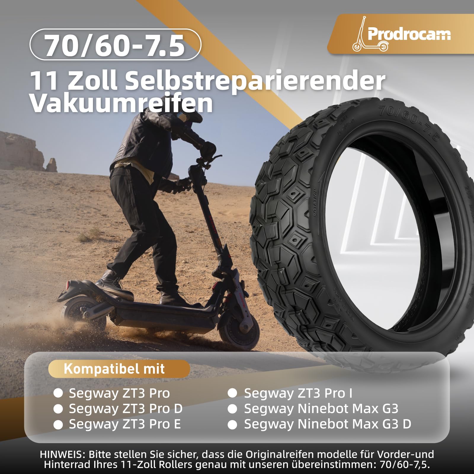70/60-7,5 Selbstreparierender Schlauchlose Reifen für Ninebot ZT3 Pro / G3 Elektroroller Ersatzreifen 11 Zoll Cross Season Tire mit Kleber, mit Ventil (Selbstreparierend mit Ventil * 2)