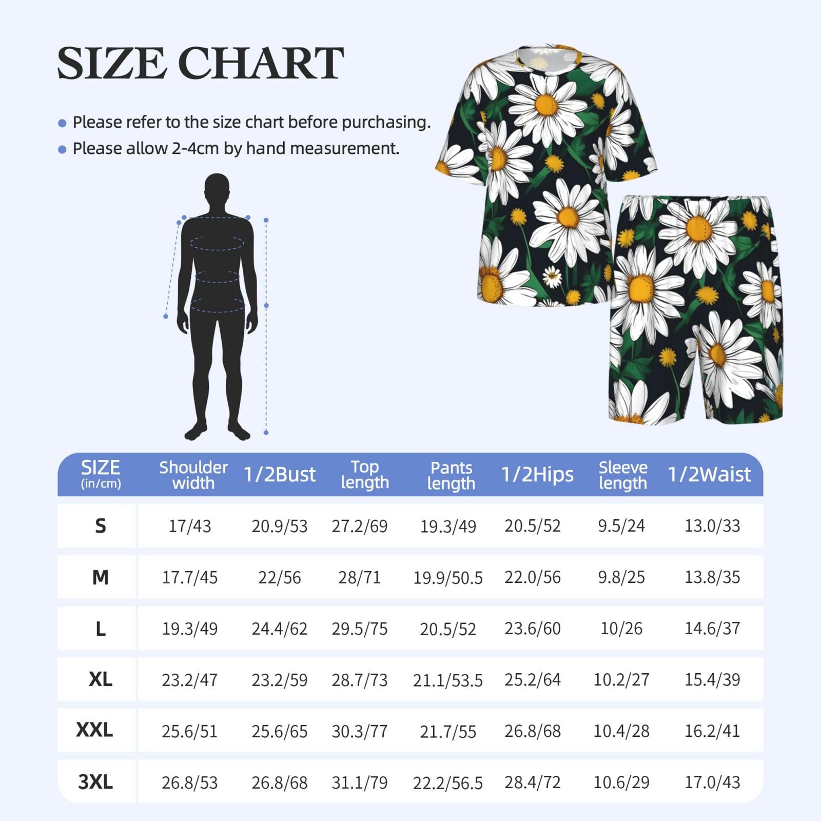 Conjunto de pijama clásico con estampado de flores y margaritas para hombre, pantalones cortos de pijama suaves para hombre, perfecto para las noches de verano
