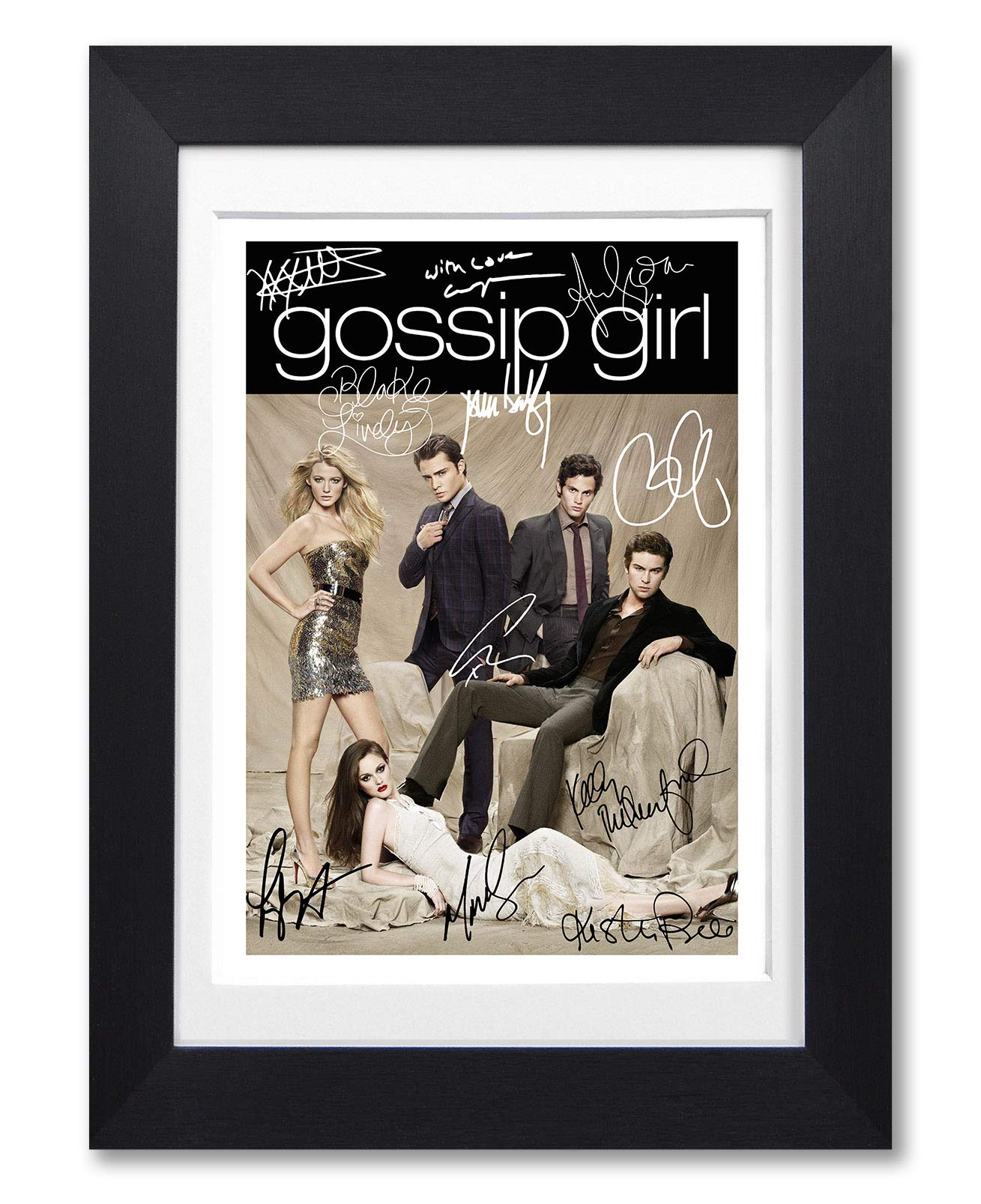 Memorabilia Girls A4 Black Framed & Mounted Gossip Full Cast Signed Autograph Signature A4 Poster Photo Print Photograph Artwork Wall Art Picture Tv Show Series Season Dvd Boxset Present (A4 Black Framed & Mounted)
