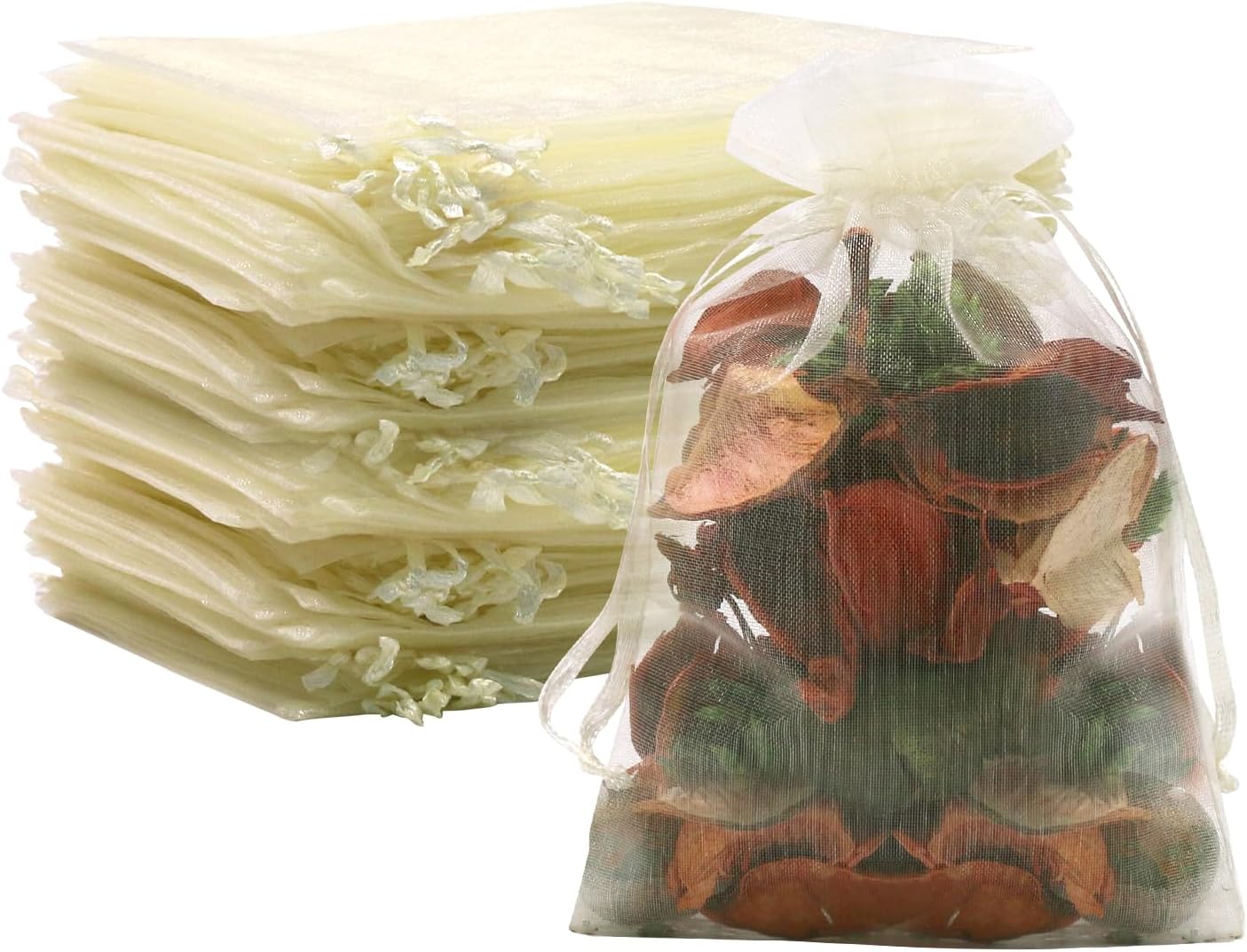 SumDirect 100Pcs 4x6inch Sheer Drawstring Organza Jewelry Pouches Wedding Party Christmas Favor Gift Bags (Beige)