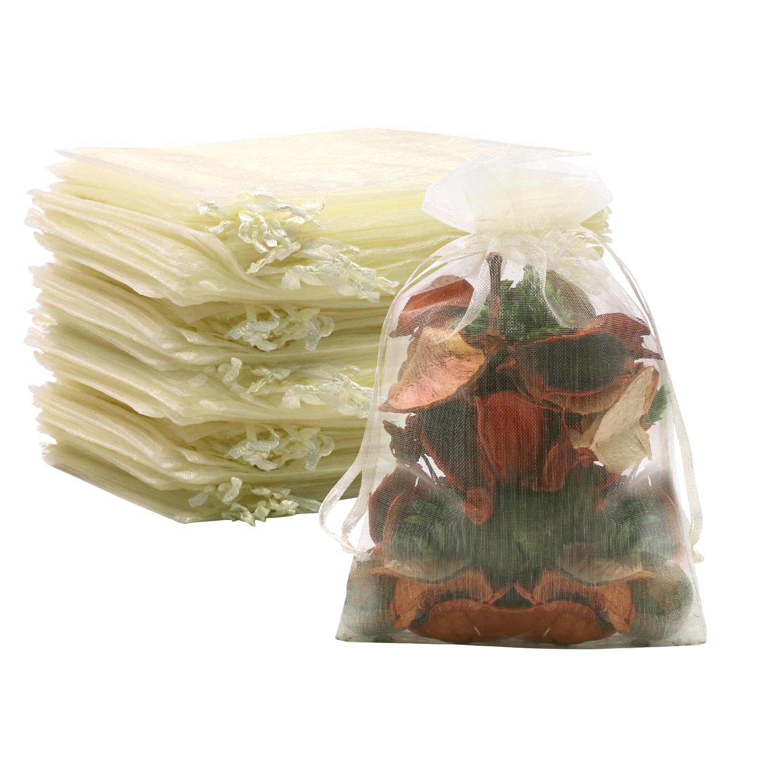 SumDirect 100Pcs 4"x6" Sheer Drawstring Organza Jewelry Pouches Wedding Party Christmas Favor Gift Bags (Beige)