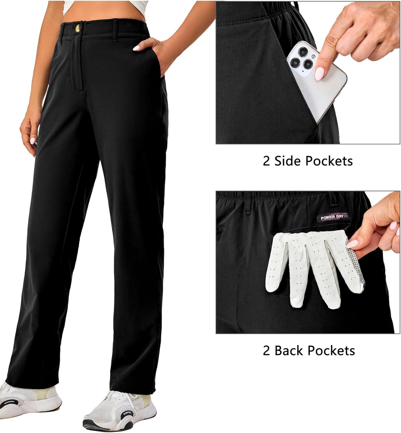 Little Donkey Andy Women's Golf Pants Stretch Quick Dry Travel Pants with Pockets Black X-Large - Image 5