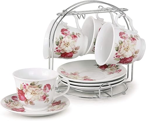 Lorren Home Trends 230-1234 Tazas y platillos, talla única, rojo