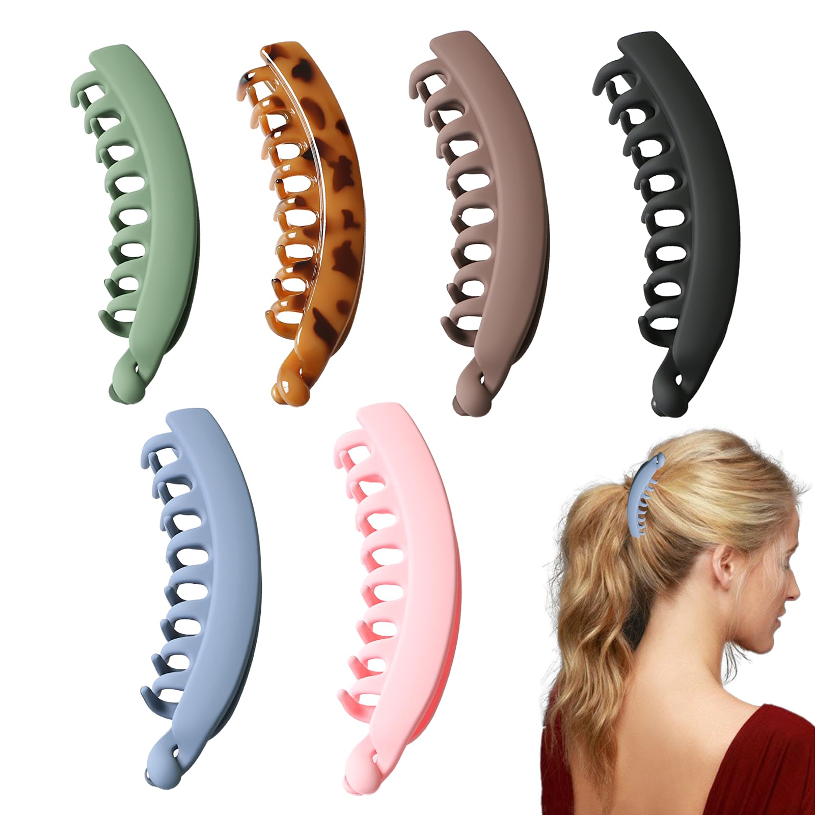 4 Pieces Banana Clips for Hair, Banana Clips for Thick ＆ Fine Hair, Large Bananas Hairpin Retro Grab Clip to Secure Ponytail for Women (Six colors-13cm)