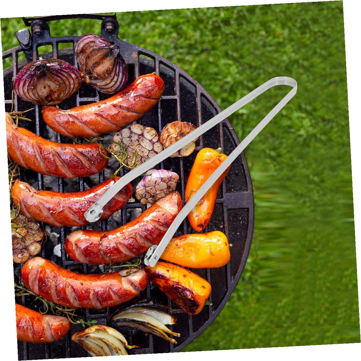 jojofuny Pinze per Barbecue in Acciaio Inox 2 Pezzi Manico e Rotante, Utensili Versatili per Carne e Verdure, per Grigliate All'aperto