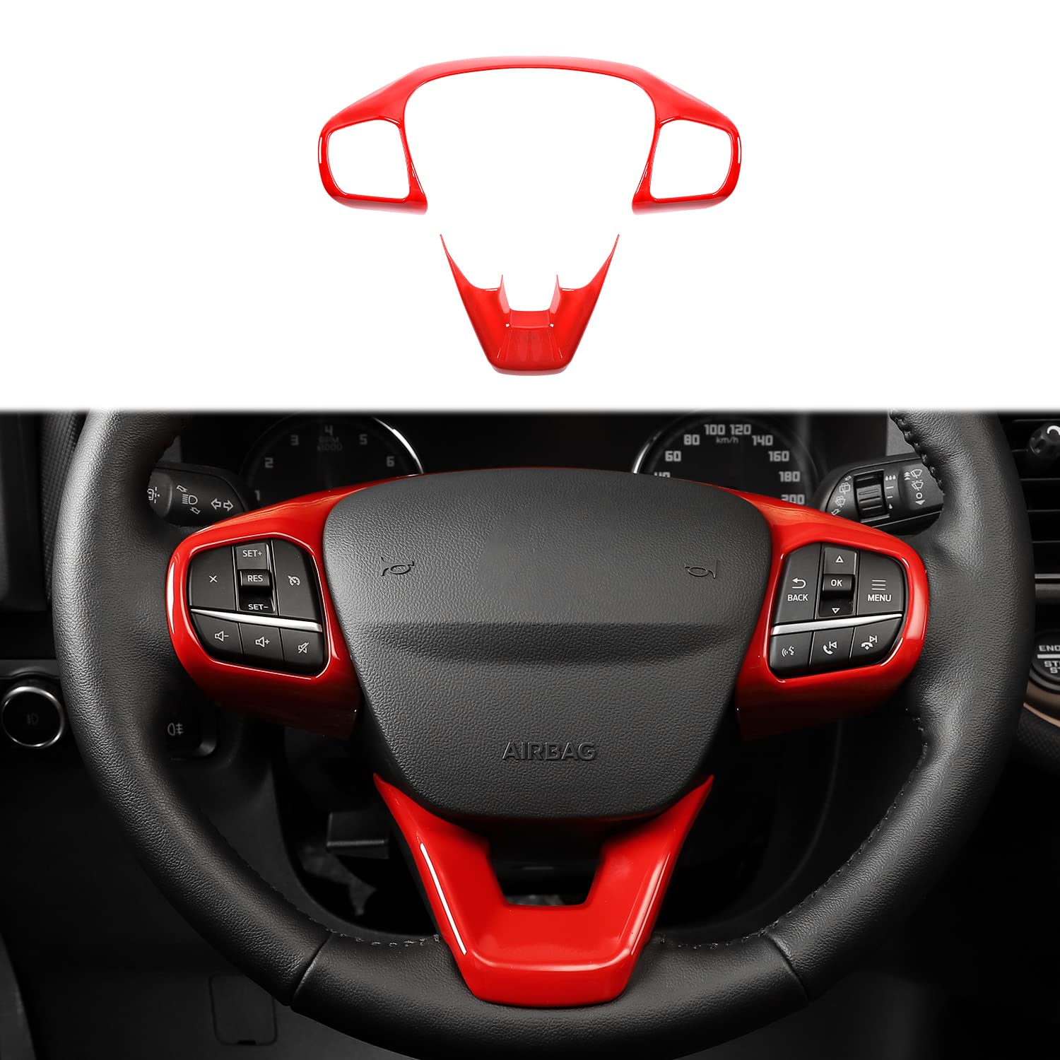 Linskip Steering Wheel Trim Compatible with Ford Bronco Sport 2021 2022 2023 2024 2025, Steering Wheel Cover for Bronco Sport Interior Accessories(Red)