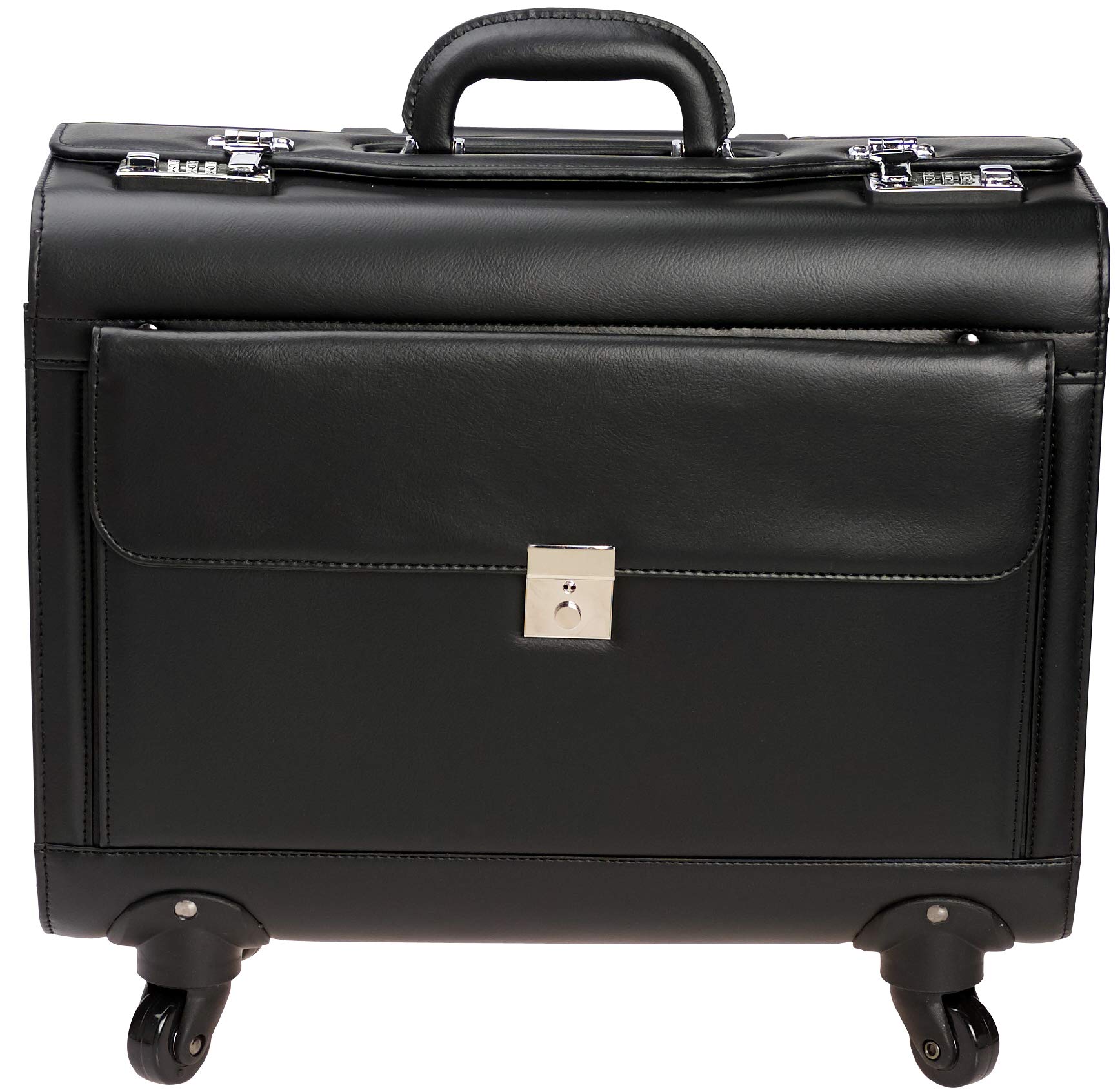 4 Wheel Deluxe Pro Large Faux Leather Wheeled Pilot Case with