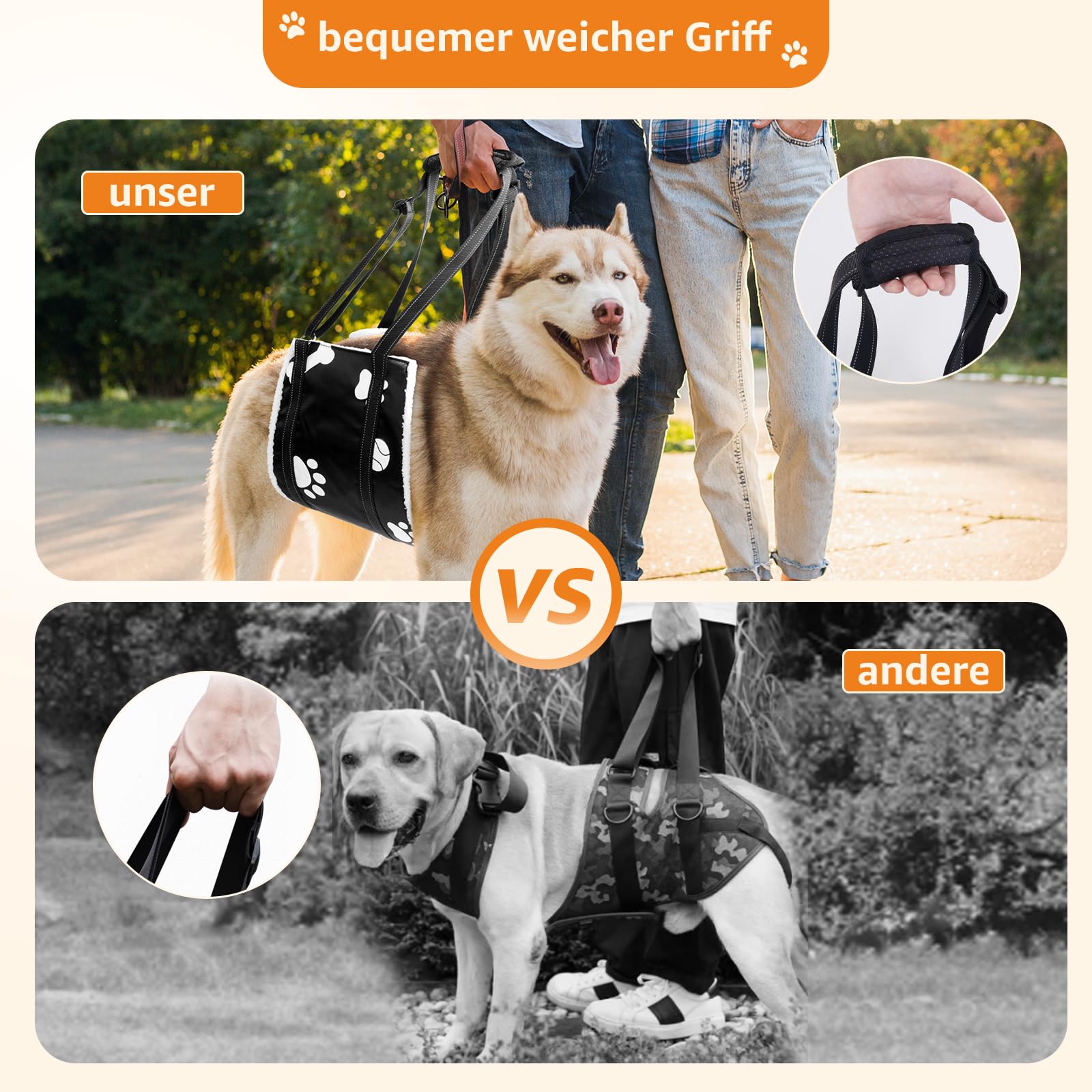 Weiche Hunde Tragehilfe - Verstellbare Gehhilfe für Hunde in verschiedenen Größen, Sicherheitsunterstützung für behinderte, verletzte oder ältere Hunde