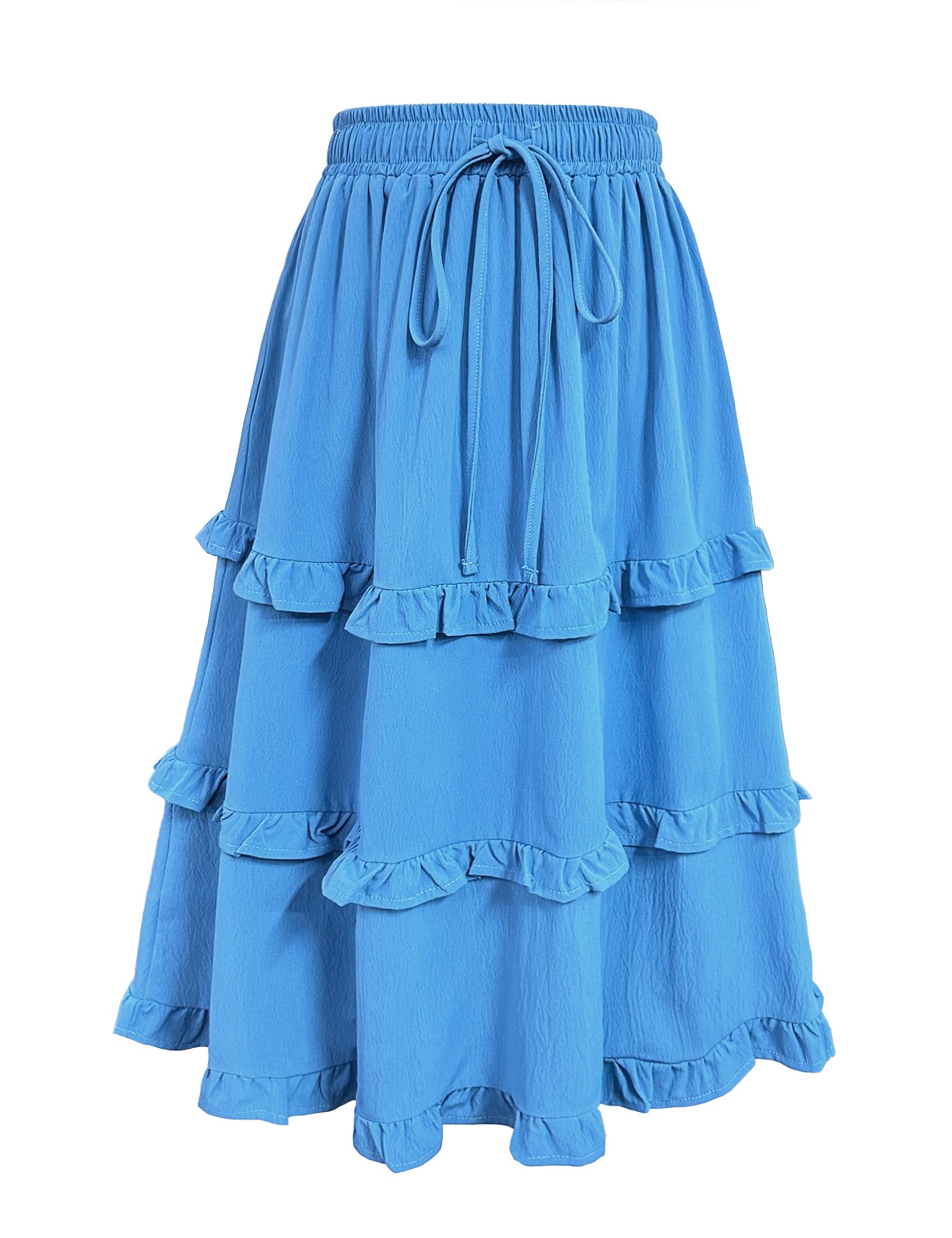 Girls High Waisted Ruffle Maxi Skirt Soft Cotton Long Skirts with Elastic Waistband for Kid Girl 3-12 Years