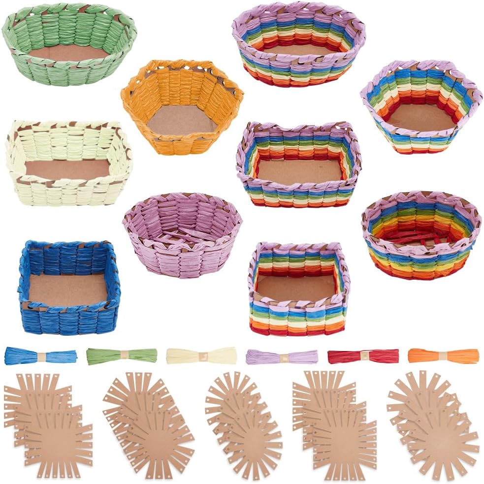 FREEBLOSS 15 Set Basket Weaving Kit Basket Making Kit for Beginners Creative Woven Bowl Raffia Basket Arts and Crafts Projects with Video Tutorial Easter Basket Activities for Easter Eggs