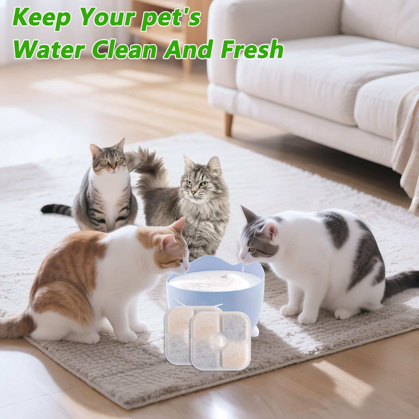 20 Pezzi Filtro Fontanella per Gatti con Resina e Carboni Attivi, Filtri di Ricambio Compatibili con Catit Pixi, Accessori Fontana Acqua per Gatti e Cani