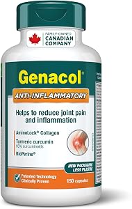 Genacol Anti-Inflammatoire – Curcuma Curcumine & Collagène, Approvisionnement de 50 Jours | Supplément Articulaire Curcuma Curcumine avec BioPerine & Peptides de Collagène, Soulagement de la Douleur de l'Ostéoarthrite, 150 Capsules