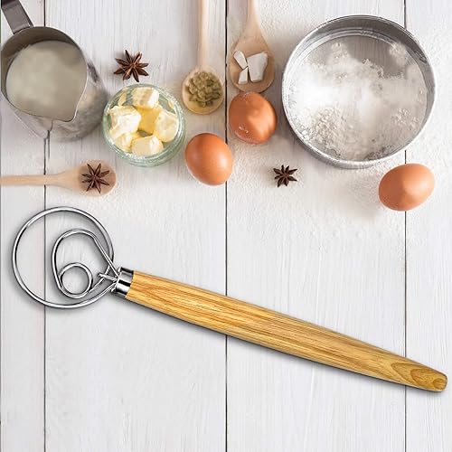 Miniatura 6 de Batidor de masa danés, batidor de pan de estilo holandés para cocina de masa madre con acero inoxidable de masa madre danesa batidora de pan de 13