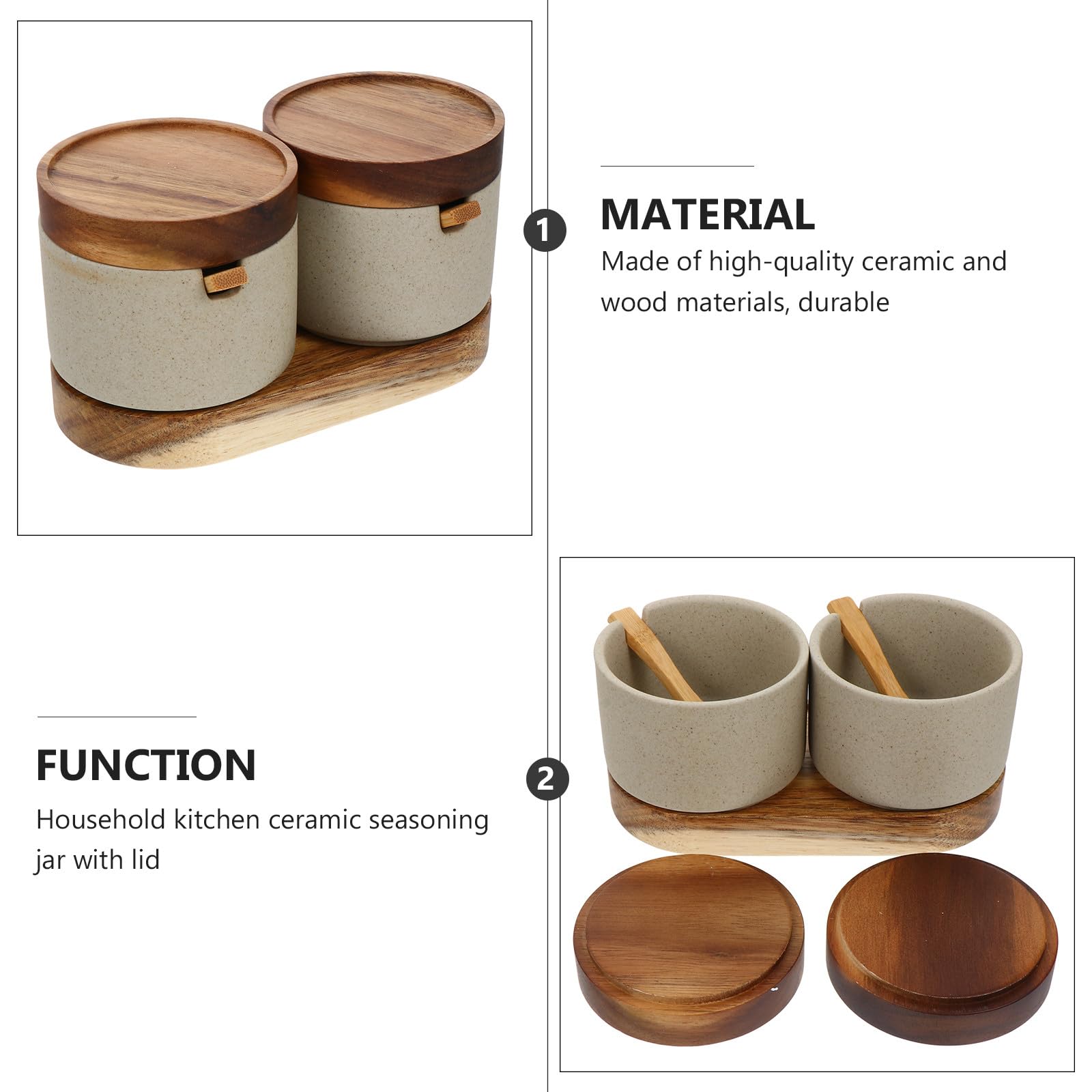 DOITOOL Tarros de Condimentos de Cerámica con Tapa y Cuchara para Cocina, Diseño Simple y Elegante, Ideales para Almacenar Especias y Condimentos Hogar
