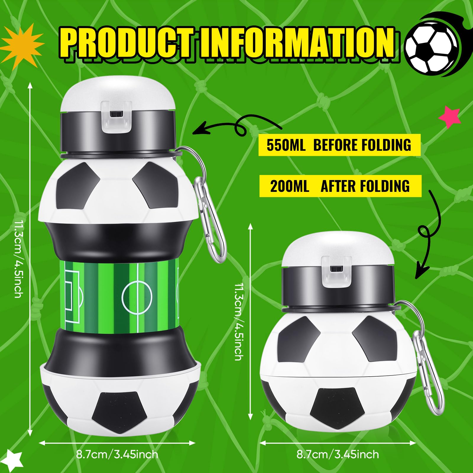 Mifoci Faltbare Wasserflasche In Fußball-Form – 540 Ml, Silikon, Auslaufsicher, Für Sport & Unterwegs