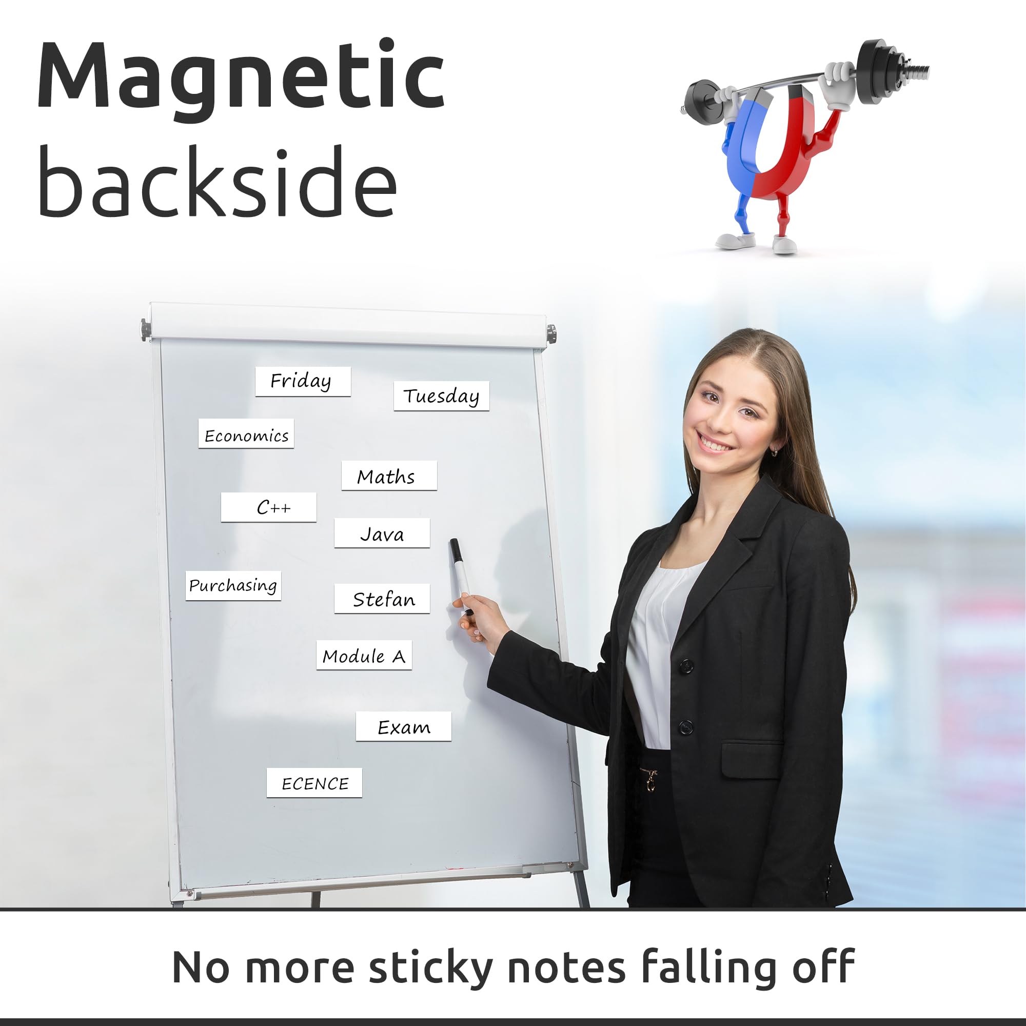 ECENCE 40 Pasków Magnetycznych z Możliwością Zapisu - 100mmx30mm Białe - Przycięte na Wymiar Paski Samoprzylepne - Znaki z Możliwością Wymazywania - Etykiety