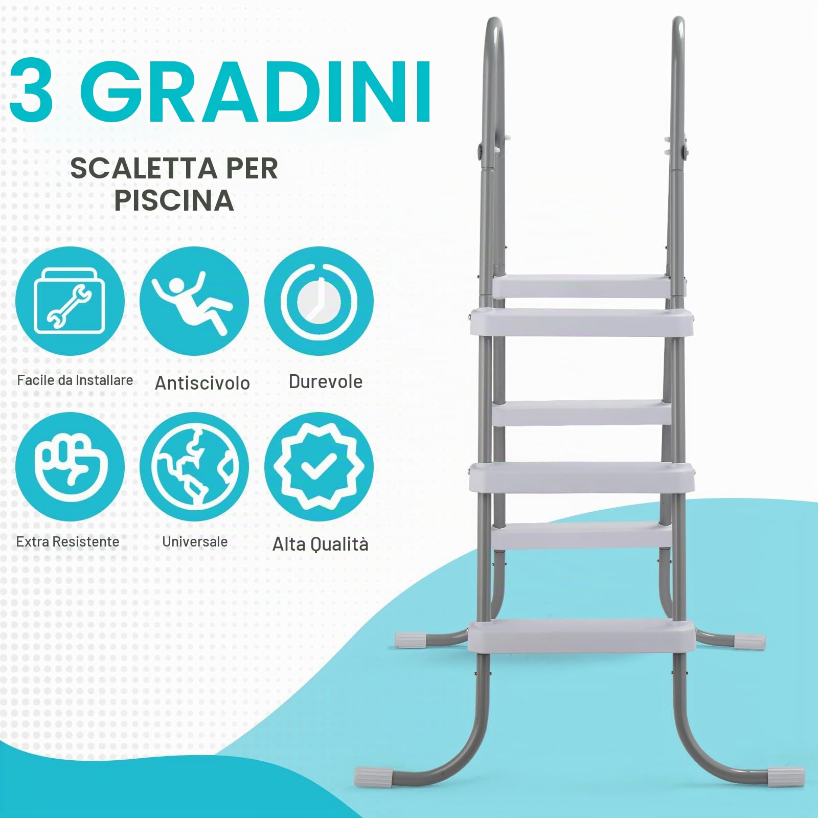 Bonnlo Scaletta per Piscina Fuori Terra in Metallo con Rivestimento Protettivo e Plastica, Scaletta Antiscivolo e Sicura per Bambini (79 x 88 x 134cm, 3)
