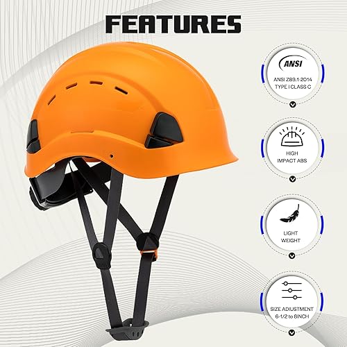 Miniatura 2 de Hard Hats Construction OSHA Safety Helmet with Chin Strap ANSI Z89.1 Approved Vented Hardhat Arborist Tree Construction Work Helmet Casco De