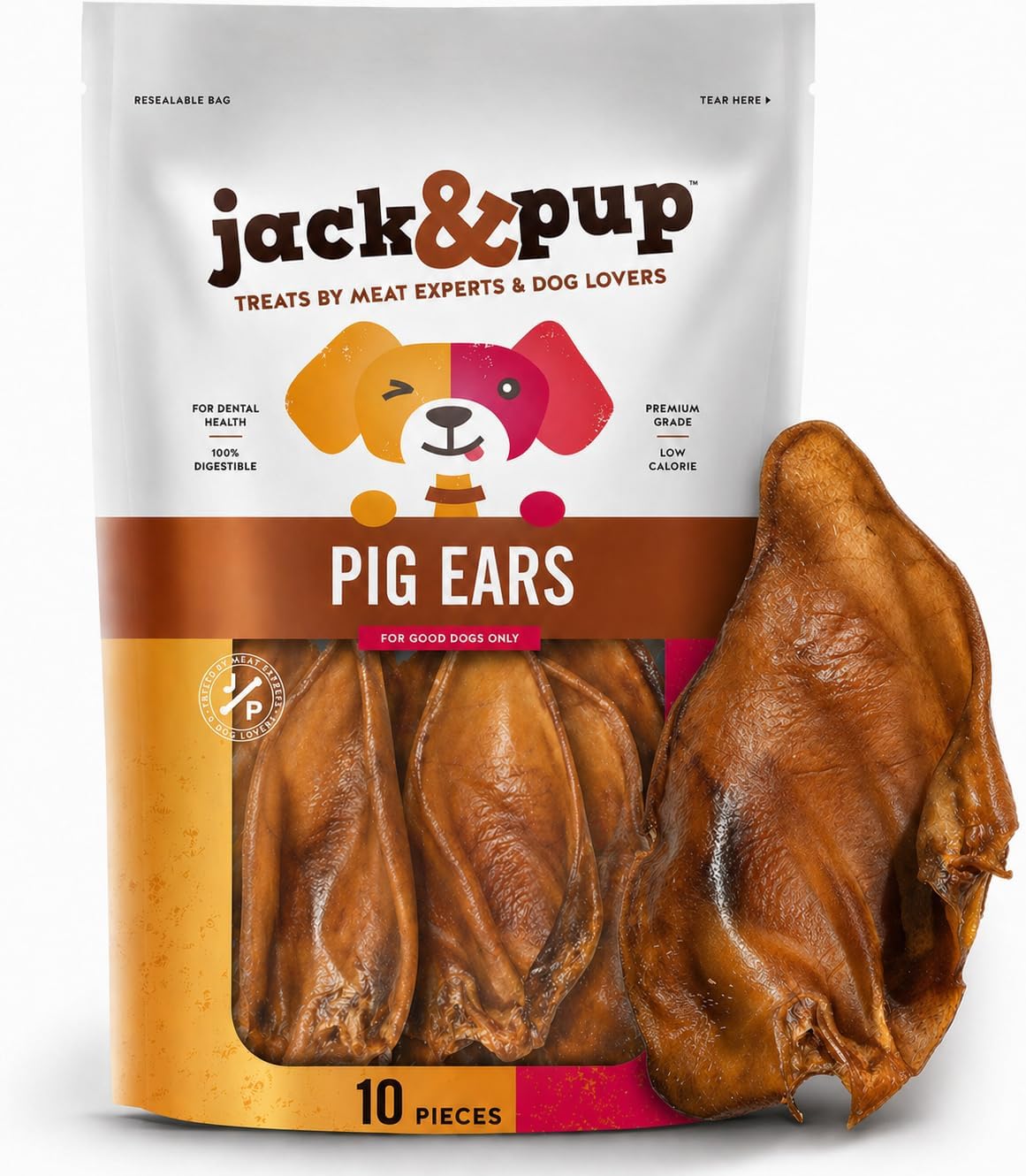 Pig Ears for Dogs (10 Pack) - All Natural Single Ingredient Extra Thick Large Whole Pigs Ears - Premium Dog Pig Ear Treats - Natural Dog Pork Chews; Excellent Rawhide Alternative
