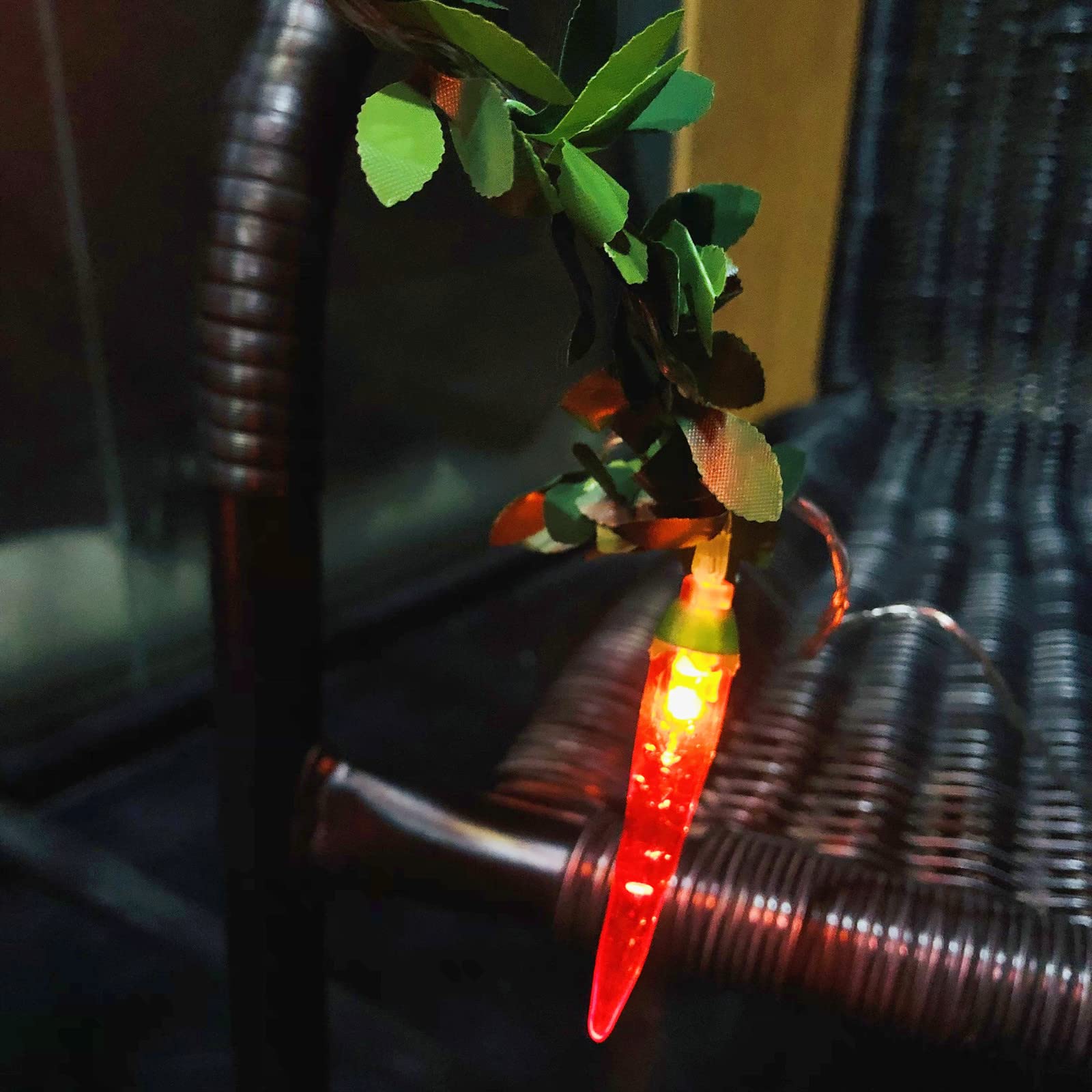 Riaxuebiy Chili String Lights 3m 20LED Red Chili Pepper Lights USB Powered Chili Decor Night Light for Party Garden Christmas Thanksgiving Day Decoration (Red Chili+Leaf Vine) - Image 2