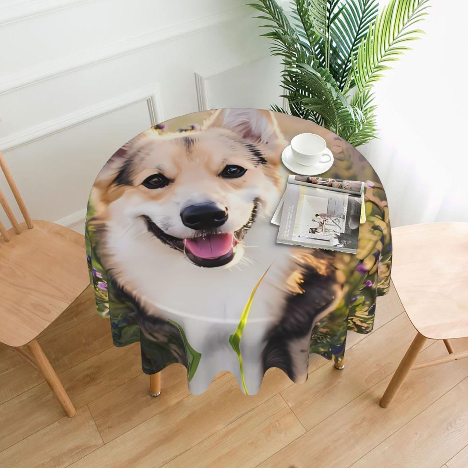 WHJSHOP Dog Prints Round Decorative Throw – 60in Stylish Table Cover for Dining, Parties & Outdoor Events